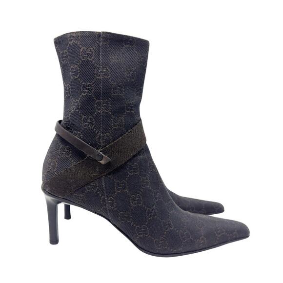 Gucci Boots GG Logo Monogram Supreme Chocolate Brown Leather Ankle Booties EU 37 - Picture 5 of 12